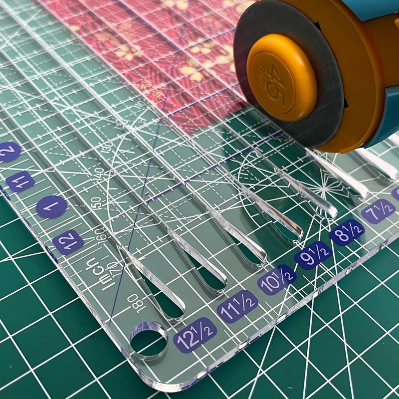 CANCLEAR Quilting Ruler, 12.5" x 12.5" Slotted Acrylic Ruler for Quilting and Sewing, Precise Fabric Cutting with 24pcs Non-Slip Silicone Grips, Blue & White - Image 3